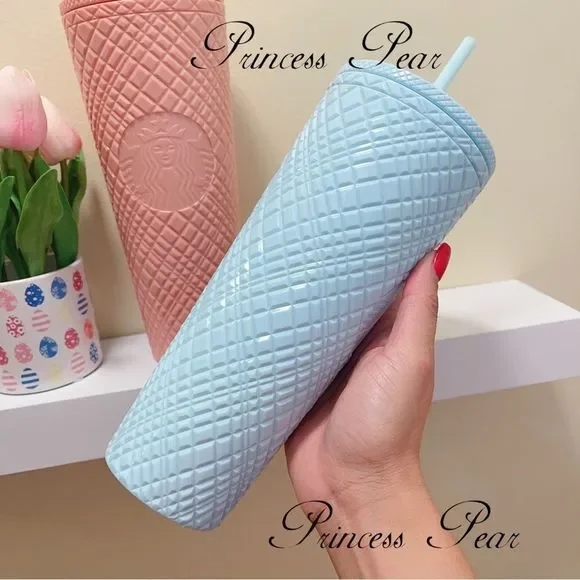 2022 Starbucks Siren Anniversary Coral Pink & Mint Blue Jewel Cold Cup Tumbler - Picture 9 of 12